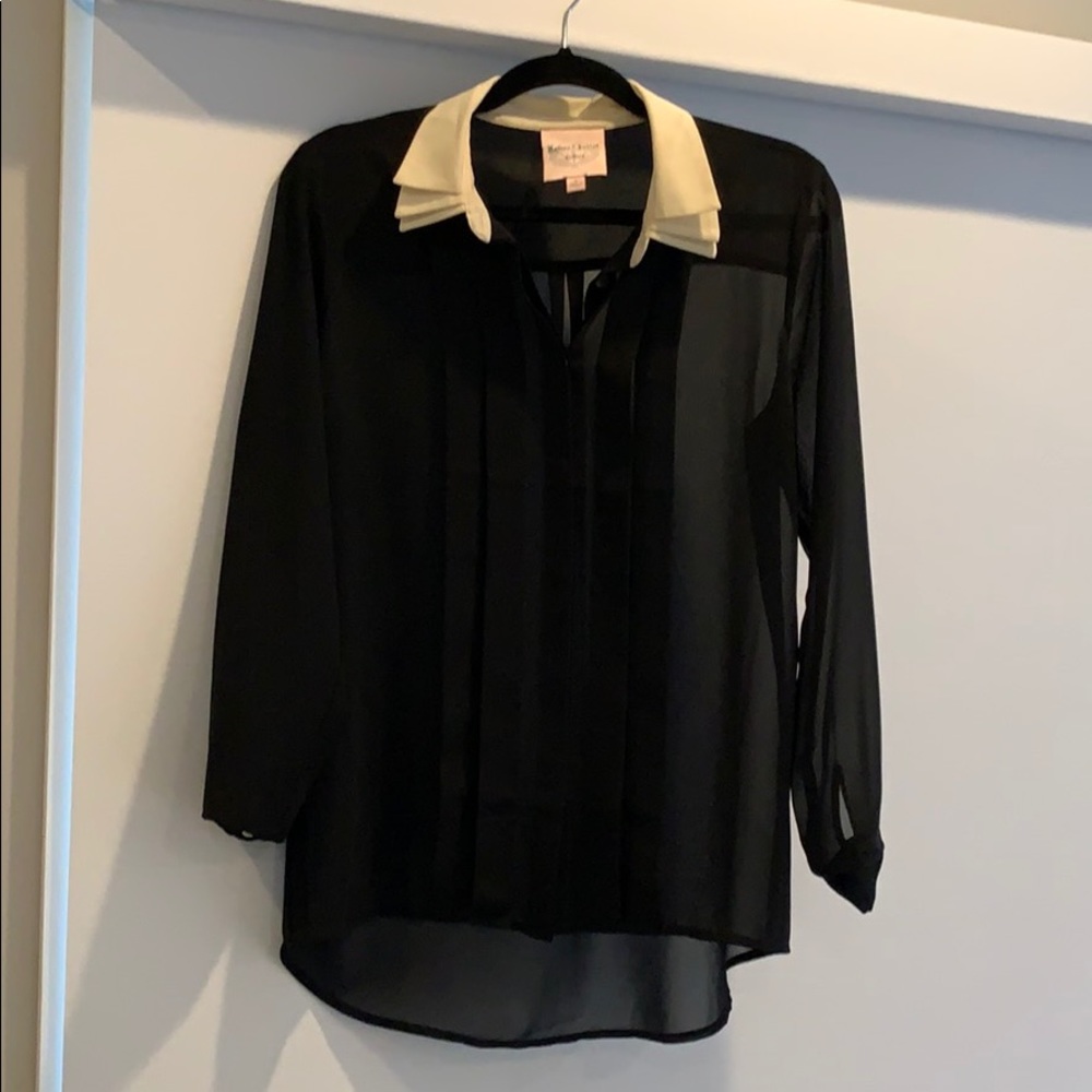 Black and cream pleated, sheer blouse